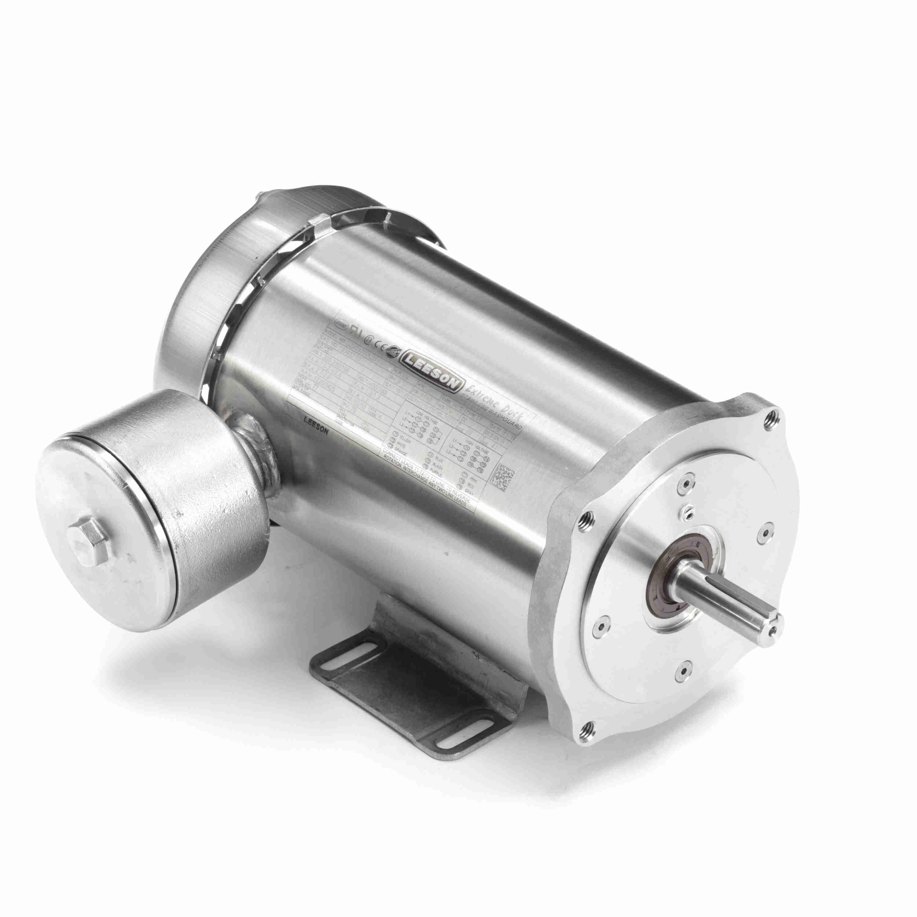 AC Motor, 0.75 hp, 208 to 230/460 V AC, 2.5 to 2.4/1.2 A, 60 Hz Frequency, 3 Phase, 1725 RPM Speed, 1 Speed, TEFC Enclosure, S56C Frame, Reversible Rotation, 36 ft-lb Torque, C-Face/Rigid Base Mounting, 40 °C, Stainless Steel
