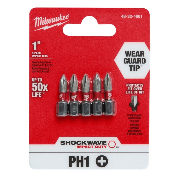 Impact Insert Bit, #1 Point, Phillips® Point, 1/4 in Drive/Shank, Hex Shank, Steel