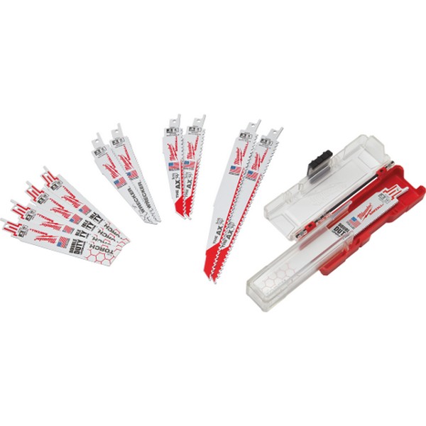 Reciprocating Saw Blade Set, Demolition Straight Tapered Back, 12 Piece, Specifications: 1 in W, For Use With: Jig Saw, Bi-Metal, Bright, White, 1/2 in Dimensions