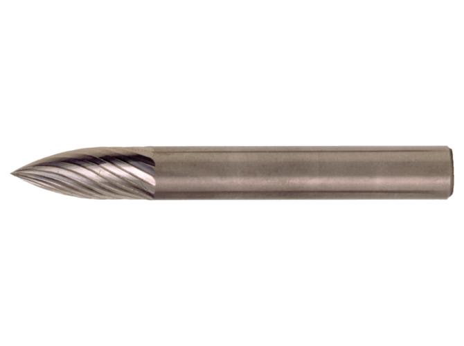 Bur, Series: BG Series, Pointed End, 0.5 in Diameter Head, 1 in Length of Cut, 7 in Overall Length, Standard Cut, 0.25 in Shank Diameter, Carbide Head, Bright Head Coating, Industry Specification: SG-5L6