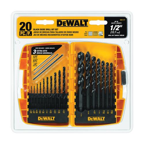 Drill Bit Set, General Purpose, 135 deg Drill Point, 20 Piece, HSS, Black Oxide
