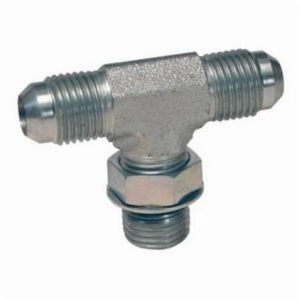 Hydraulic Branch Tee, Straight, Series: 6803, 9/16-18 Nominal, 37° Male JIC Flare x Male SAE O-Ring Boss™, 5000 psi, Carbon Steel, Zinc Plated, Domestic