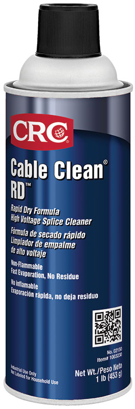 Splice Cleaner, Chlorinated High Voltage Flammable, Series: Cable Clean® RD™, 16 oz., Aerosol Can, 16 Oz Net Weight, Liquid, Irritating at High Concentration/Slight Hydrocarbon, Strong Concentration, Clear, 2% VOC, 0.79 Specific Gravity, Composition: