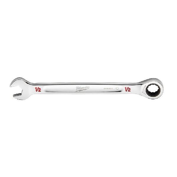Combination Wrench, Ratcheting Standard Length, Measurement System: Imperial, Open End Wrench, 1/2 in Wrench Opening, 12 Points, 7.34 in Overall Length, Ergonomic Handle, Steel