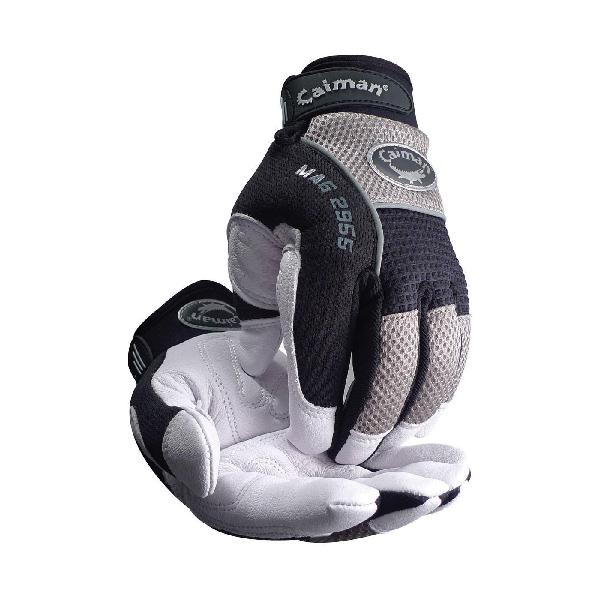 Gloves, Multi-Activity, Series: 2955, Cut and Sewn Glove, L Size, Goat Grain Leather Palm, Gray, Hook and Loop Closure