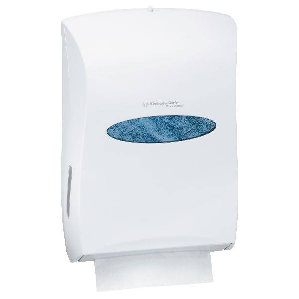 Folded Towel Dispenser, Universal, 625 Multifold Towel, 375 C-Fold Towel, 300 SCOTTFOLD* Towel Capacity, 18.9 in Overall Length, 13.31 in Overall Width, 5.9 in Overall Height, Wall Mounting, ABS Plastic, Purple/White Finish/Color, Domestic
