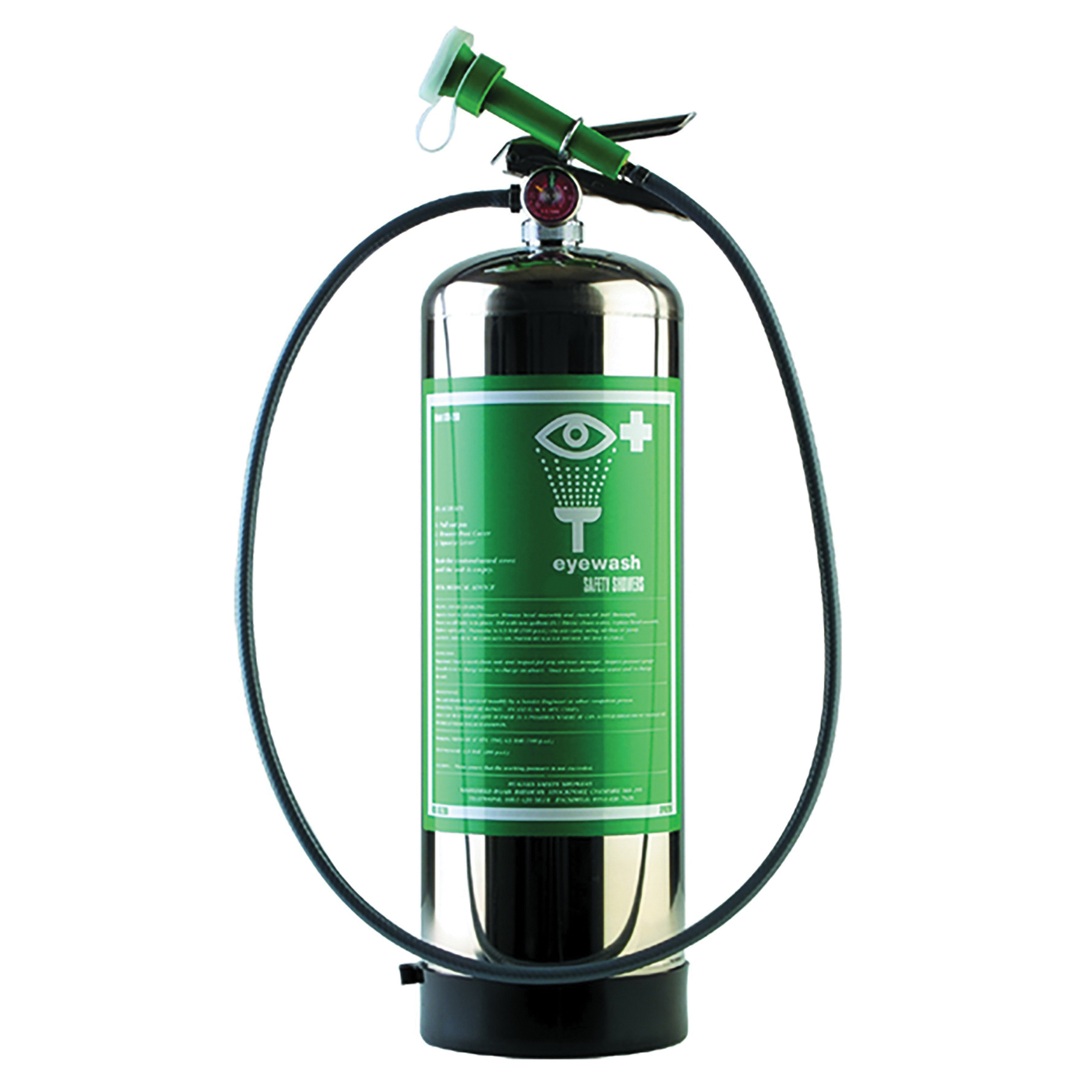 Hughes Self-Contained Emergency Wash, Pressurized Portable, Series: Hughes, 2.9 gal Capacity, Stainless Steel Tank, 27.2 in Height, 7.1 in Width, 7.1 in Depth, 6 Lpm Flow Rate, Hand operated lever Operation, Green, 9 lb Weight Empty, 33 lb Weight Ful