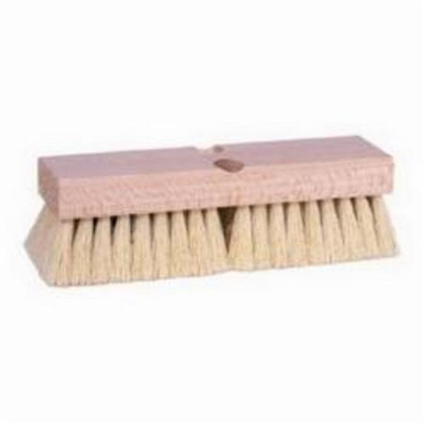 Deck Scrub Brush, Wood Block, 10 in L x 3 in W Block, 2 in Trim Length, Tampico Trim, White Trim Color, 6 x 18 Rows, 10 in Handle, Tapered/Threaded, Hardwood Handle, 10 in Overall Length, Sanded Hardwood