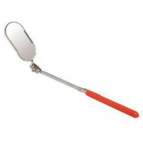 Inspection Mirror, Fixed Length Flat, 1 in L x 2 in W Mirror, Oval, 8-3/4 in Length, All Angle Ball Joint Swivel, Stainless Steel Handle