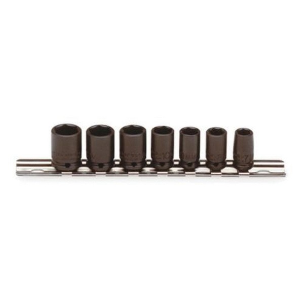 Socket Set, Yes Impact Rated, Measurement System: Metric, 7 Piece, 6 Points, 7 to 13 mm Included Socket Size, 1/4 in Drive, ASME B107.33M Specifications Met, Alloy Steel, Black Oxide