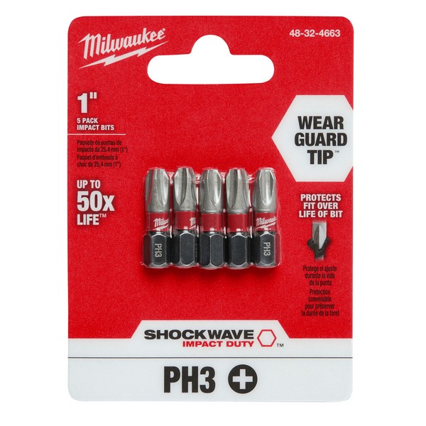 Impact Insert Bit, #3 Point, Phillips® Point, 1/4 in Drive/Shank, Hex Shank, Steel