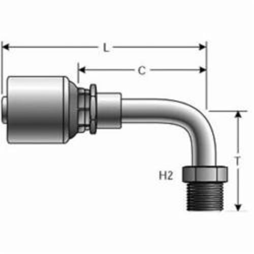 Hydraulic 90° Elbow, 1/4 Inch Hose ID, 1/2 Inch Hex Nut, 2.46 Inch Length, Steel