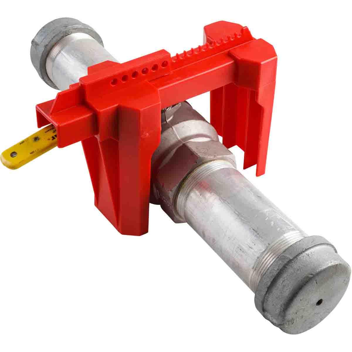 Ball Valve Lockout, 4-Legged Large, Fits Minimum Handle Size: 1-3/4 Inch Width x 1 Inch Thickness, Fits Minimum Pipe Size: 2 Inch, Fits Maximum Pipe Size: 8 Inch, 6 Padlocks Maximum, 9/16 Inch Padlock Shackle Maximum Diameter, LOTO-22 Polypropylene, Blue, 0 °F Minimum, 175 °F Maximum