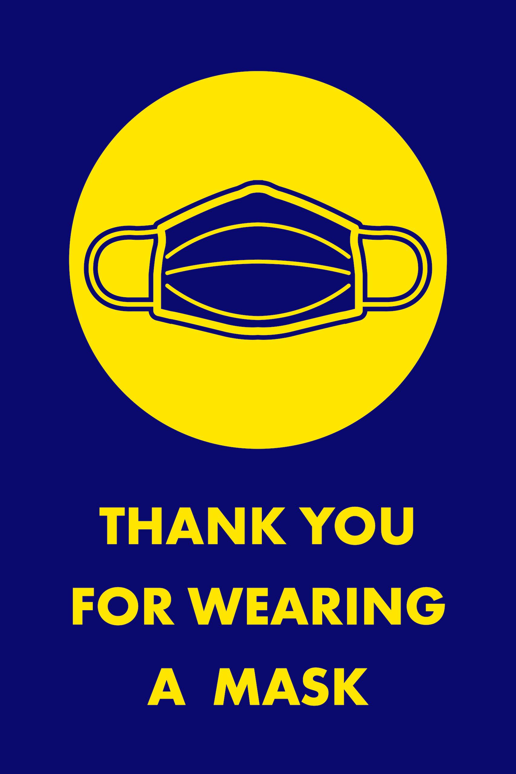 Entrance Mat, Thank You for Wearing a Mask, Series: 194WM, 60 in Length, 36 in Width, 3/8 in Thickness, Blue, Nylon, Standard Design Surface, Vinyl Backing, Bordered Edge, Indoor Indoor/Outdoor
