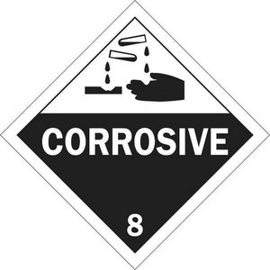 DOT Vehicle Placard Sign, Diamond, Legend: CORROSIVE 8, Black on White Legend/Background, 10-3/4 Inch Height, 10-3/4 Inch Width, B-101 Polycoated Tagstock, Class: 8