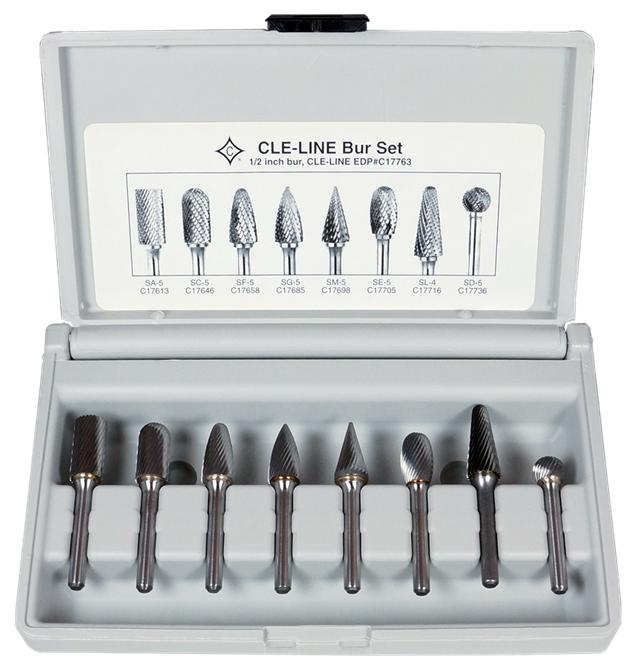 Burr Set, 8 Piece, Carbide Head, Bright, 1/4 in Shank Diameter