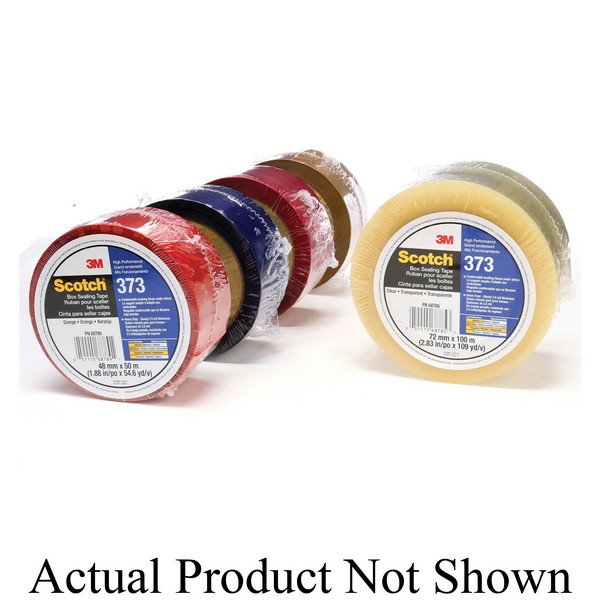 Box Sealing Tape, High Performance, Series: 373, 100 m Length, 48 mm Width, 2.5 mil Thickness, Tan, 3 Inch Diameter Core, Hot Melt Synthetic Rubber Resin Adhesive, Polypropylene Film Backing