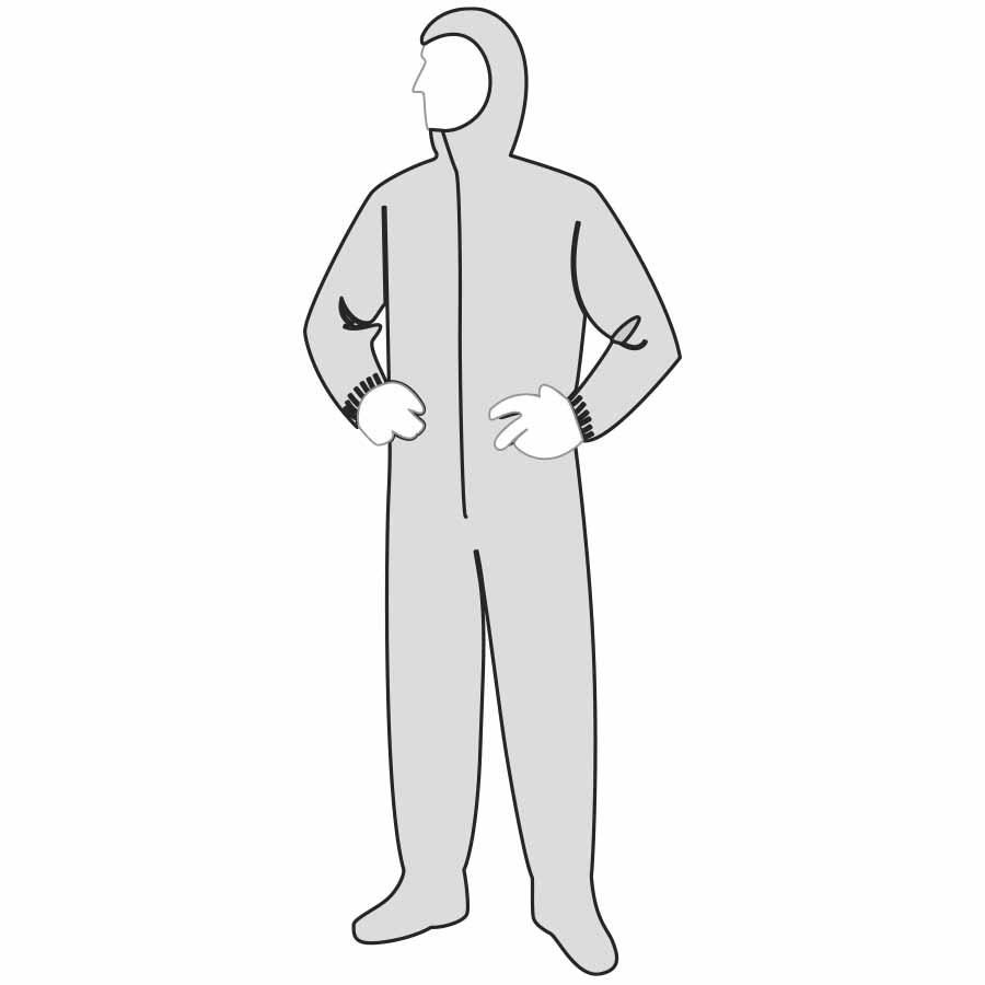 Coverall with Hood and Boot, Standard Weight, Series: 15122, 2XL Size, White, Spunbond Polypropylene, Serged Seam, Front Zipper Closure