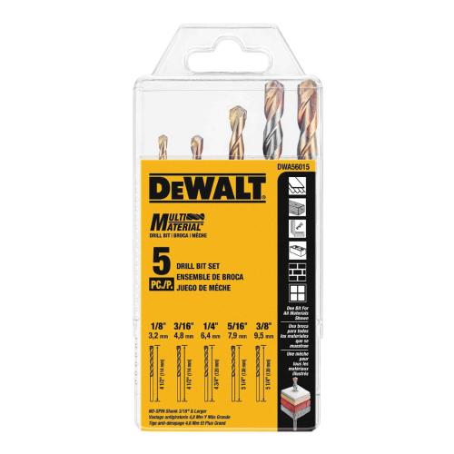Step Drill Bit Set, Imperial System of Measurement, 1/8 in Minimum Drill Bit Size, 3/8 in Drill Bit Size, 135 deg Drill Point Angle, 5 Piece, Specifications: 1/4 in Round Shank, Carbide