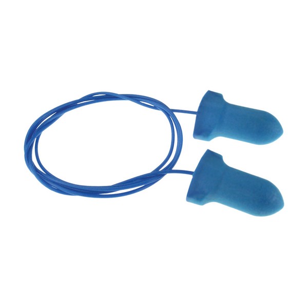 Ear Plug, Metal Detectable, Corded Design, 32 dB Noise Reduction, Wing Shape, Regular Size, Blue Plug, Polyurethane Foam Plug, Blue Cord, PVC Cord, Specifications Met: ANSI S3.19-1974, Disposable/Reusable: Disposable