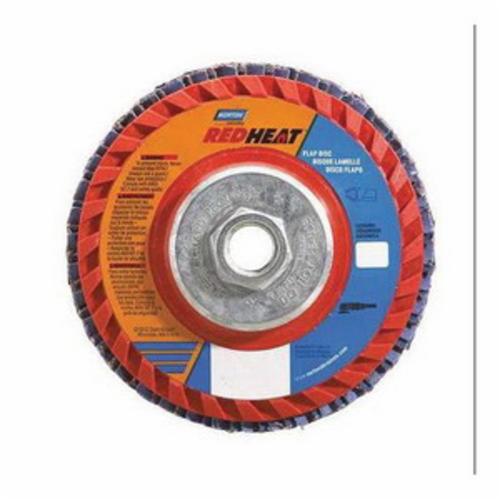 Coated Abrasive Flap Disc, Arbor Thread Quick-Trim Standard Density, Series: R961, 7 in Disc Dia, 5/8-11 Center Hole Thread Size, P60 Grit, Coarse Grade, Ceramic Alumina/Zirconia Alumina Abrasive, Type 27 Flat Disc, Plastic Backing, 8600 RPM Maximum, Red