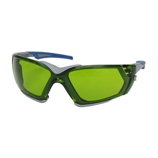 Optical Safety Glasses, Single, Universal Size, Anti-Fog/Foam Padding Lens Coating, Green Lens, Rimless Frame, Gray Frame, Polycarbonate Frame, Polycarbonate Lens, 99.99% UVA/UVB UV Protection, Co-Molded Rubber Tip Temple, Specifications Met: ANSI Z8