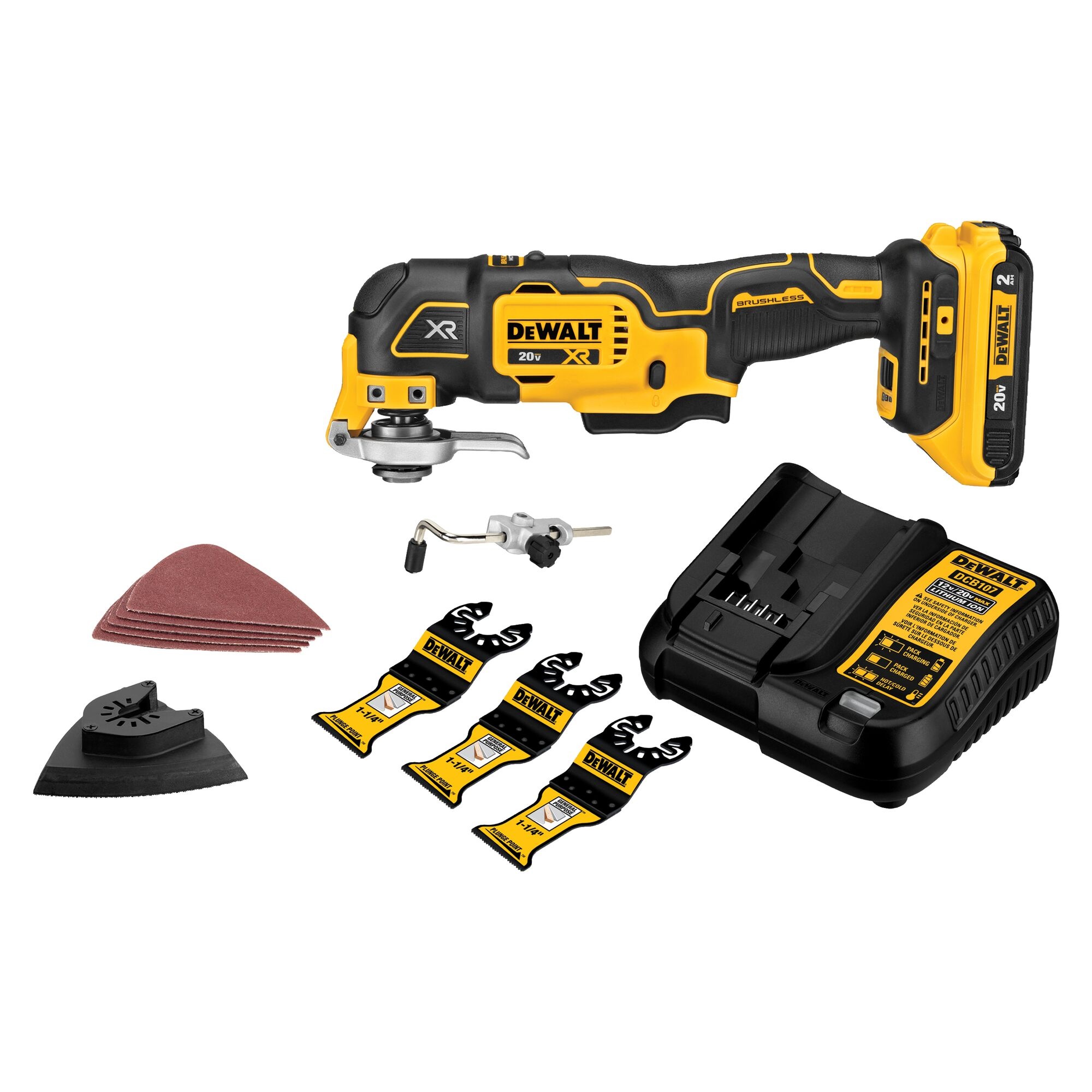 Oscillating Multi-Tool Kit, 3-Speed Brushless Cordless, 20 V DC, Li-Ion Battery, 2 Ah Battery, 0 to 13000/0 to 17000/0 to 20000 opm Speed, In-Line Handle, 1 Battery Included, Battery Included: Yes, Brushless Motor: Yes, 11.2 in L Dimensions
