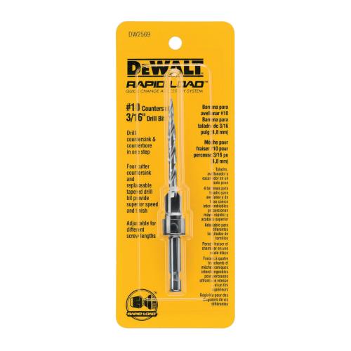 Drill and Countersink, Quick-Change Single End, Series: Y12, #10 Pilot Dia, 3-3/4 in Overall Length, Right Hand Cutting, 60 deg Included Angle, 1/4 in Shank Dia, 3/64 in Point, HSS, Bright