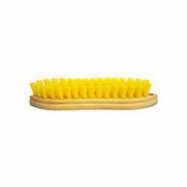 Scrub Brush, Deck Maintenance, 9 in L Block, Polyethylene Terephthalate Trim, Yellow Trim Color, Rubberwood Handle, 9 in Overall Length