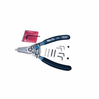 Snap Ring Plier, Quick Switch Retaining, 3/8 to 2 Inch Internal/1/4 to 2 Inch External Nominal, Alloy Steel Jaw, Ergonomic Grip Handle