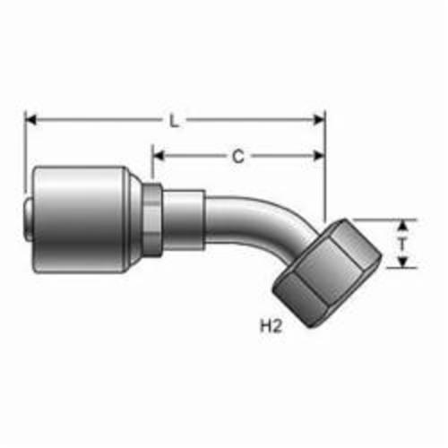 Hydraulic Coupling, Medium Bent Tube, Series: G25, 1/2 in x 1-14 Nominal, Hose x Female Flat Face O-Ring Swivel, 45°, 30 mm Nut Hex, 3.98 in Length, Domestic