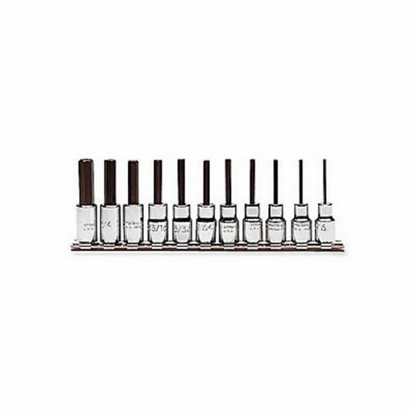 Socket Bit Set, No Impact Rated, Measurement System: Imperial, 11 Piece, 1/4 in Drive, 1/16 to 5/16 in Hex, Hex Bit, Square Drive, Alloy Steel, Full Polished