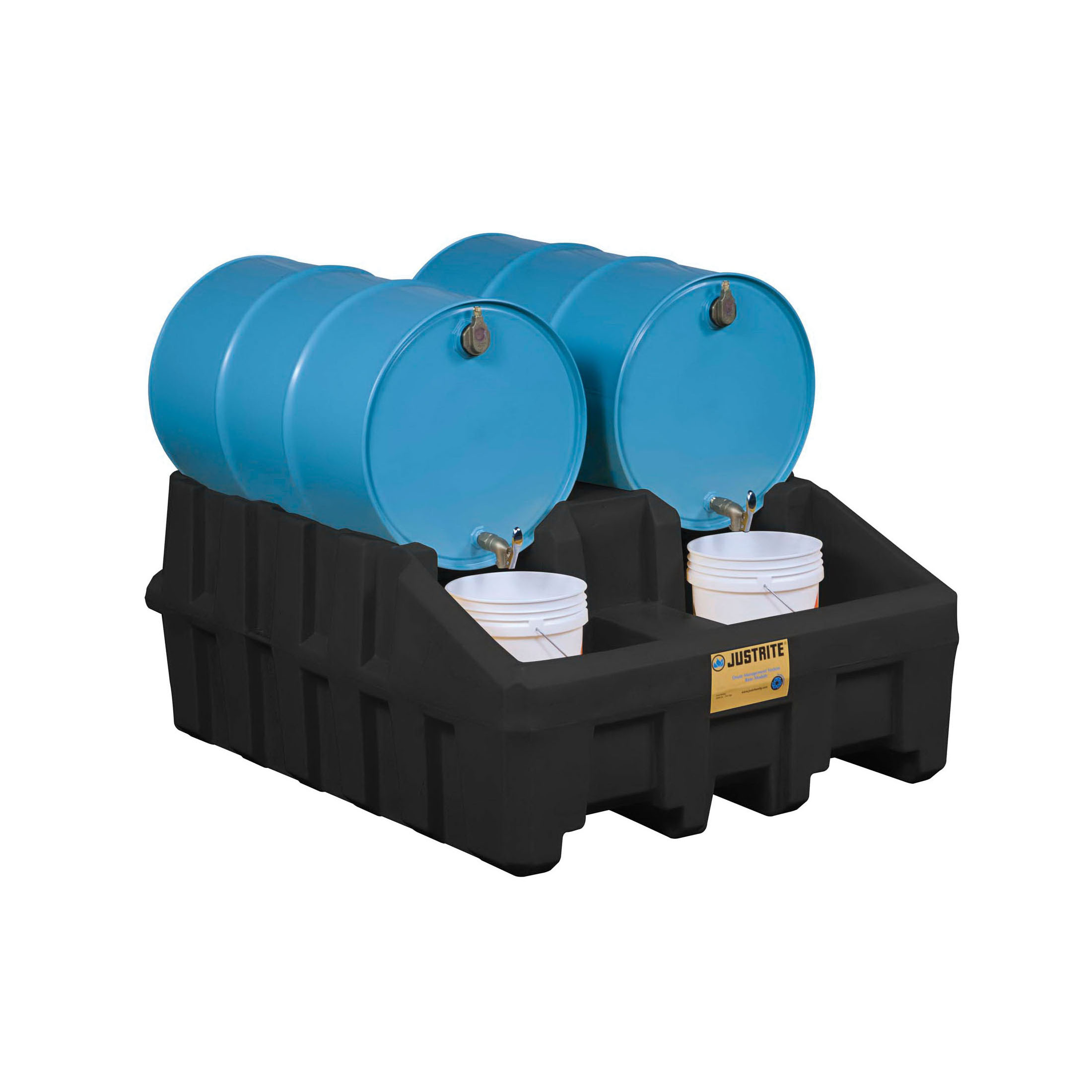 Drum Management Base Module, Series: EcoPolyBlend™, 2 Drums, 3060 lb, 66 gal Spill, 59 in Length, 49 in Width, 26 in Height, Recycled Polyethylene, Black