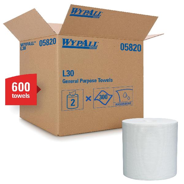 Wiping Towel, Heavy Duty, Series: L30, 600 Sheets Capacity, 14.2 in Width, 9.8 in Length, White, Odor/Scent: Unscented, Roll Package Type
