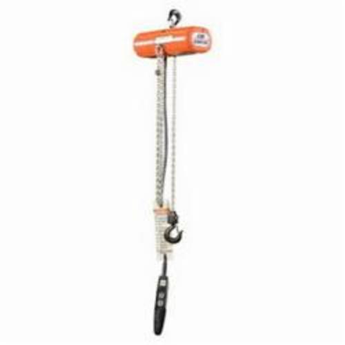 Electric Chain Hoist, Single Reeving, 500 lb, 6-1/2 ft, 10 ft Lifting Height, 12 fpm Lift Speed, 11-1/16 in Minimum Between Hooks, 1-Speed/NEMA 4 Pushbutton Control Pendant Control, Dual DC/Regenerative Brake, 1/6 hp, 115 V AC, 11-1/16 in Headroom, Orange