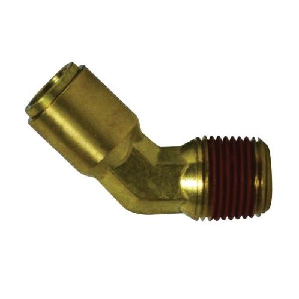 Tube To Pipe Elbow, 45°, 45° Elbow Fitting/Connector, 3/8 Inch Nominal, Push-In x MNPTF End Style, 150 psi Pressure, -40 to 200 °F, CA377 Brass, Forged Method of Manufacture