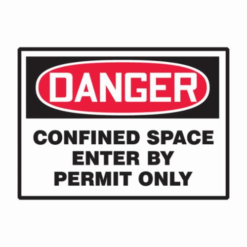 Danger Safety Label, Flexible, 5 in Length, 3-1/2 in Width, DANGER CONFINED SPACE ENTER BY PERMIT ONLY Legend, Black/Red/White, Adhesive Dura-Vinyl™, 1 per Pack Labels