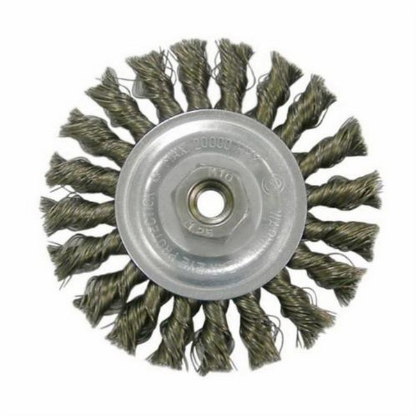 Wire Wheel Brush, Wide Face, 4 in Brush Dia, M14x2, Standard/Twist Knot Wire, 0.014 in Wire Dia, Steel Wire, 20000 RPM Max