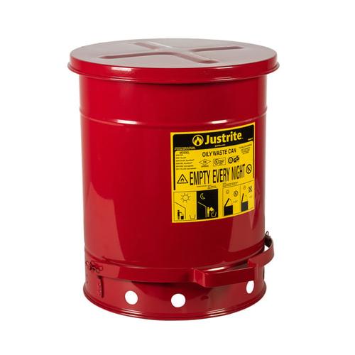 Can, Oily Waste, 10 gal Capacity, 13 15/16 in Diameter, 18 1/4 in Height, Steel, Galvanized Powder Coat, Red
