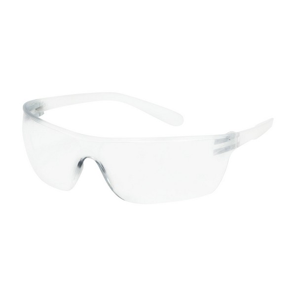 Safety Glasses, Single, Universal Size, Anti-Fog/Anti-Scratch Lens Coating, Clear Lens, Rimless Frame, Clear Frame, Polycarbonate Frame, Polycarbonate Lens, 99.99% UVA/UVB UV Protection, Spatula Temple, Specifications Met: ANSI Z87.1-2015