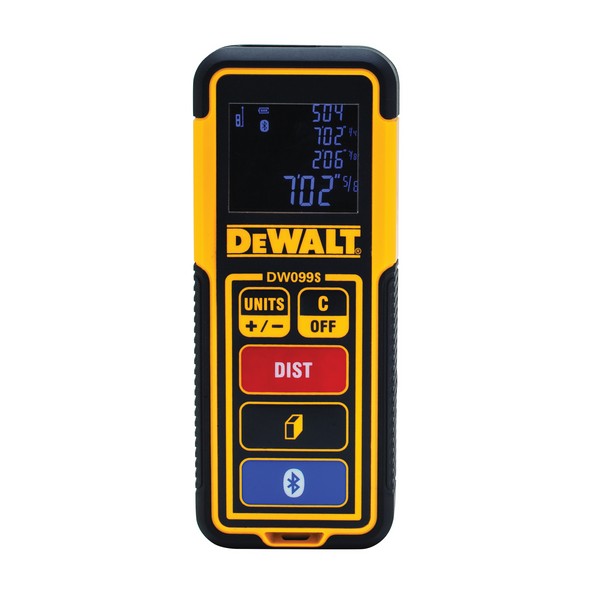 Laser Distance Measurer, Bluetooth, 100 ft Measuring, 3/32 in Accuracy, 1/16 in Resolution, LCD Display, AAA Battery Power Source, Plastic