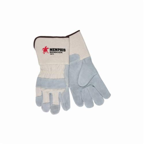 General Purpose Gloves, Series: SideKick® 16011, Leather Palm Glove, L, Cowhide Leather Palm, Cotton Thread/Leather/Polyester, Black Logo/Gray/White Fabric, Gunn Cut/Standard Finger/Wing Thumb, Fleece, Gauntlet Cuff, Knuckle Strap Closure, 12.7 in Le