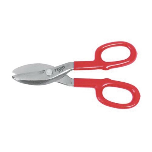 Tinner Snip, Cutting Capacity: 18 ga Mild Steel, 2 in Length of Cut, Straight Snip Type, 10 in Overall Length, Non-Serrated Blade, 2 in L Blade, Steel Blade, Angled Handle, Plastisol Handle, Soft Grip