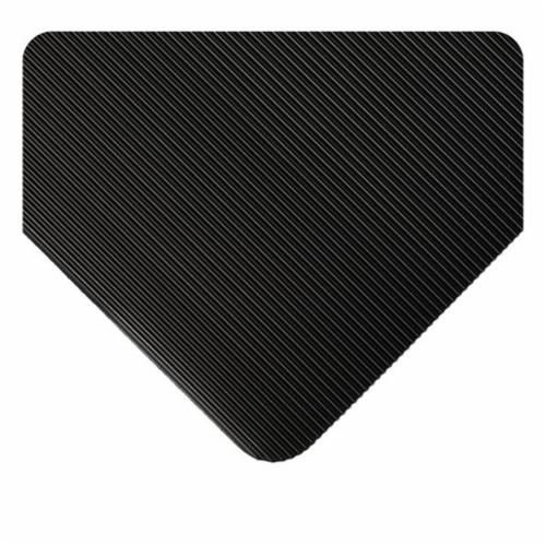 Runner Mat, Anti-Slip, Series: 381, 105 ft Length, 3 ft Width, 1/8 in Thickness, Black, PVC, Ribbed Surface, Solid Surface, PVC Backing, Squared Edge, Resists: Chemical, ASTM F1677, MVSS 302, Federal Standard 191 Specifications Met