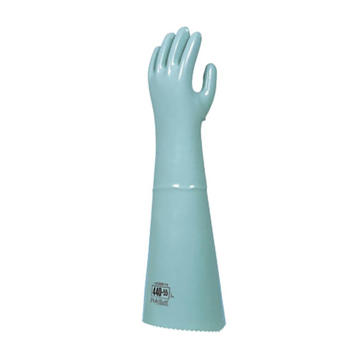 Chemical Resistant Gloves, Series: 440, L Size, Polyurethane Palm, Polyurethane, Green, Smooth, Cotton Lining, Supported Support, 19 in Length, Resists: Abrasion, Chemical, Puncture, Solvent and Snag