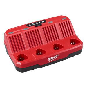 Sequential Charger, 4-Bay, For Use With: Battery, Lithium-Ion Battery, 1.5 to 4 Ah Battery, 4 Batteries, 120 VAC Input, 12 VDC Output, Red, 11-1/4 in L Dimensions