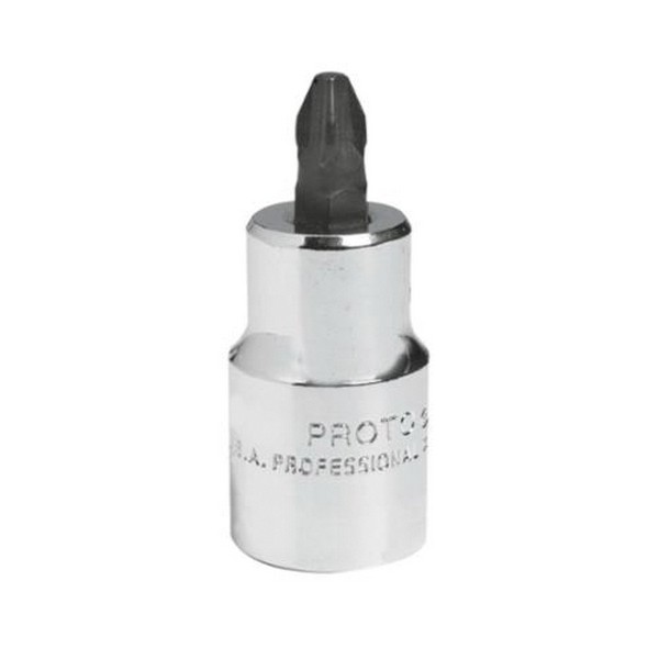 Screwdriver Socket Bit, Standard Length, Measurement System: Imperial, 1/2 in Drive, Phillips® Bit, #4 Bit, 2-5/32 in Overall Length, Alloy Steel, Polished Chrome