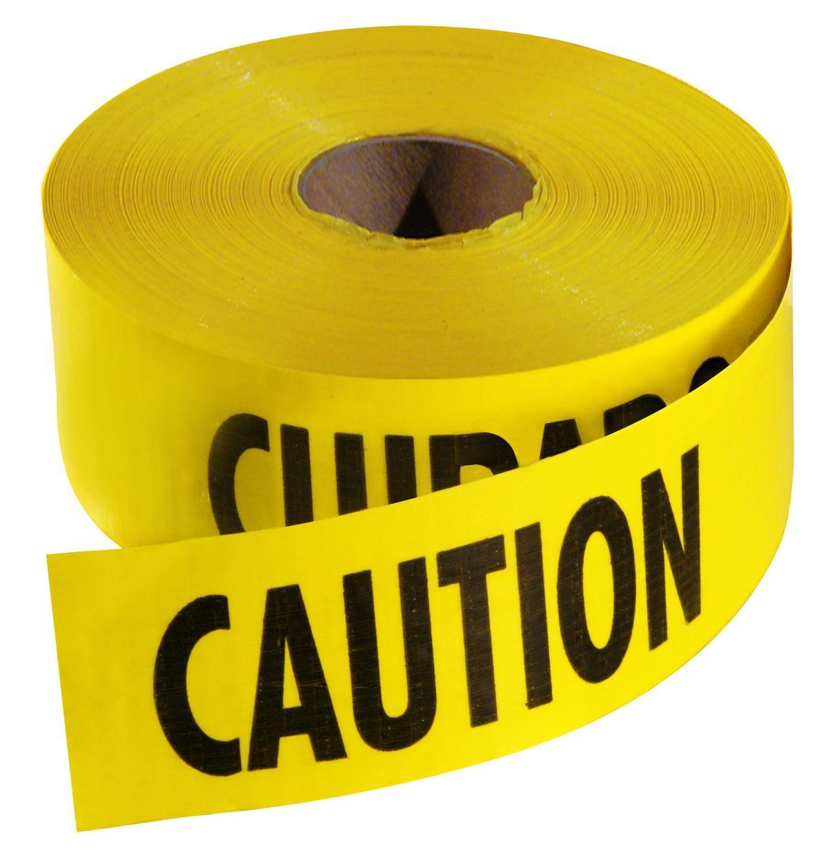 Barricade Tape, Economy Grade Standard, Legend: Caution, Yellow, 3 in Width, 1000 ft Length, 2 mil Thickness, Plastic