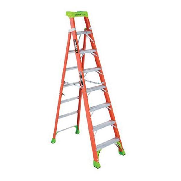 Step to Shelf Ladder, Type IA 2-in-1 Cross Step, Series: FXS1500, 8 ft Ladder Height, 300 lb, ANSI Code: A14.5, Fiberglass, 7 Steps, 48.051 in Base Spread, 26.299 in Bottom Width, Bonded/Non-Marring/Slip Resistant Tread