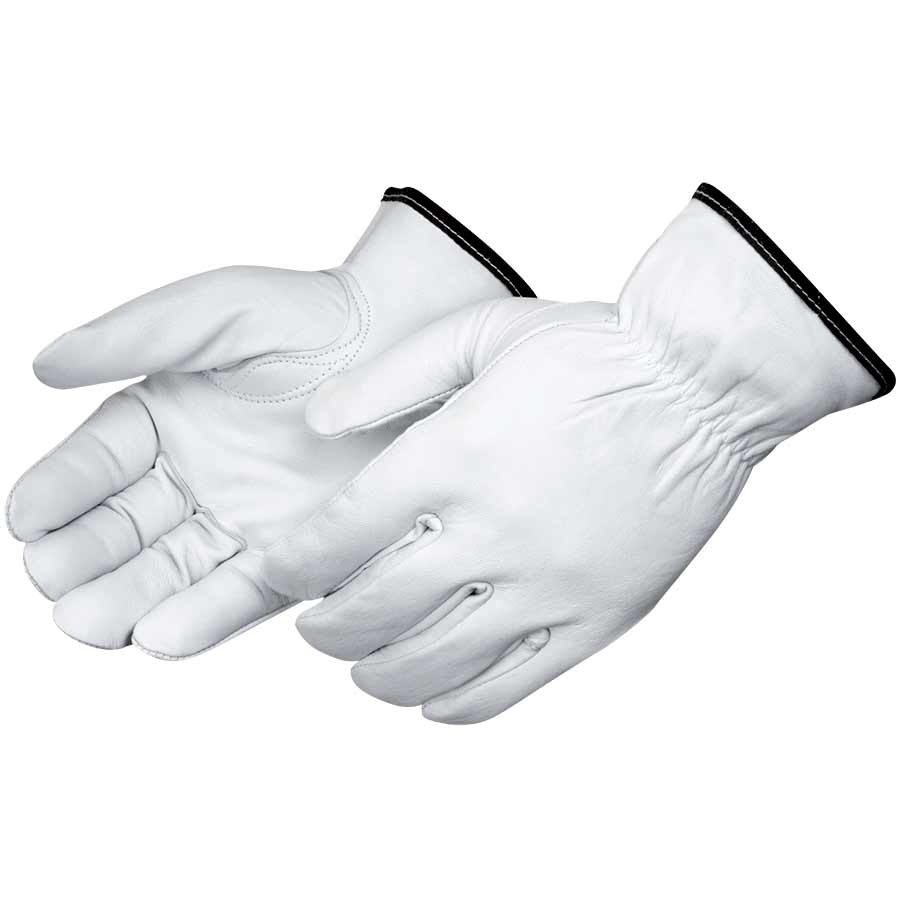 Glove, General Purpose, Series: 6817, Work Glove, Goatskin Leather, White, Keystone Thumb Style, Unlined Lining, Hemmed Cuff, Shirred Elastic Closure